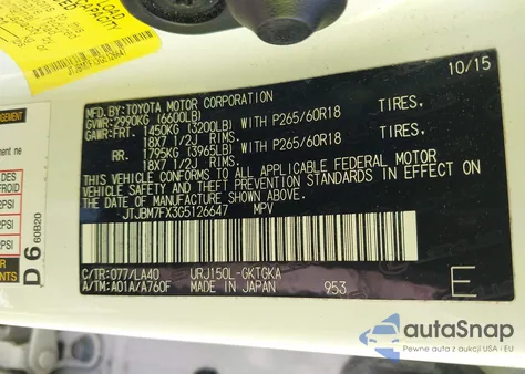 2016 Lexus Gx 460 из США, поврежденный, VIN JTJBM7FX3G5126647